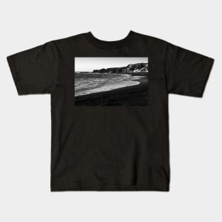 Black Sand Beach Iceland B&W Kids T-Shirt